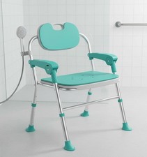 Image of Folding Shower `Chair Bath Seat - Non-Slip, Height Adjustable, 150kg Capacity