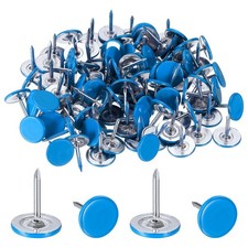 100Pcs 7/16" x 1/2" Blue Upholstery Thumb Tacks Flat Head Upholstery Push Pins