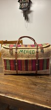 Vintage 1980 Straw Raffia Woven Tote Market Bag Purse Beach Picnic Mexico Boho