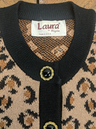Maglione cardigan donna Laura by Alyzia vintage anni 60 stampa leopardata taglia 6 - Foto 3 di 13
