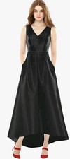Alfred Sung Black Evening Dress Gown  Pleated High Low No Size Tag