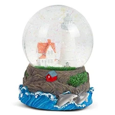  Cape Cod Lighthouse Cottage 100MM Sturdy Wind Up Music Glitter Water Snow 