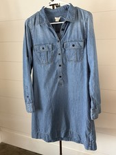 J Crew Chambray Denim Dress Women's size 8, Pockets, Long Sleeve