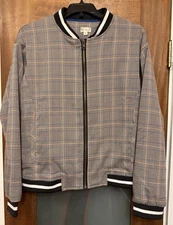 Hem & Thread Unisex Zippered Plaid Lined Bomber Jacket - S