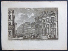 Stampa antica Giuseppe Vasi roma via del corso XIX secolo accademia Francia