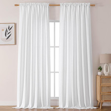 White Curtains 108 Inch Length 2 Panels Set, Faux Linen Textured Light Filtering