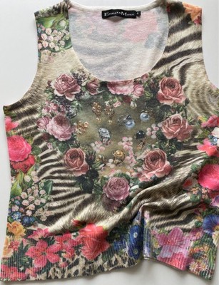 ETOILE DU MONDE Damen Stricktop Gr. 4 (40/42)   Angora   Blumen & Animal Print 