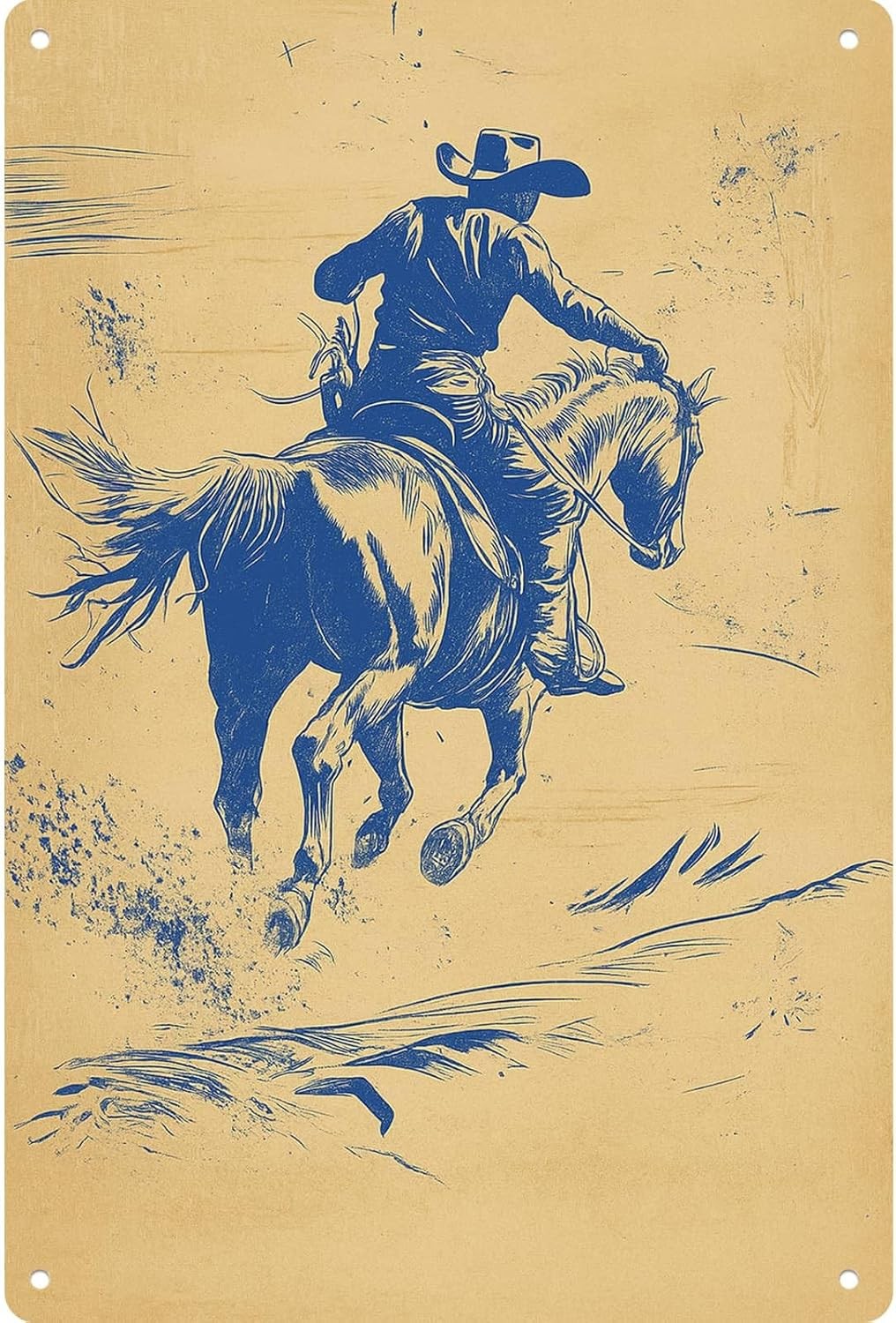 Vintage Cowboy Riding Horse Metal Wall Sign Retro Home Decor 8x12 Inch