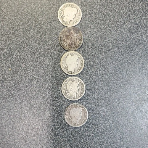 Barber Dime Silver 10C Lot of 5 Coins Mixed Dates. #281