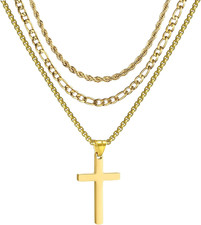 3Pcs Set Cross Necklace for Men, Mens Cross Necklace Cross Chain Layered Stainle