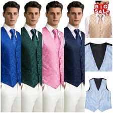 Classic Floral Vest Set Tie Hanky Cufflinks Waistcoat Weddings Men's