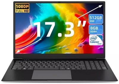 SGIN 17.3 Inch Laptop FHD 8GB RAM 512GB SSD Celeron N4020 Up to 2.8 GHz WiFi