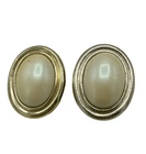 Vintage Clip-On Earrings Faux Pearl Oval Gold Tone 1.5" Chunky Costume Jewelry