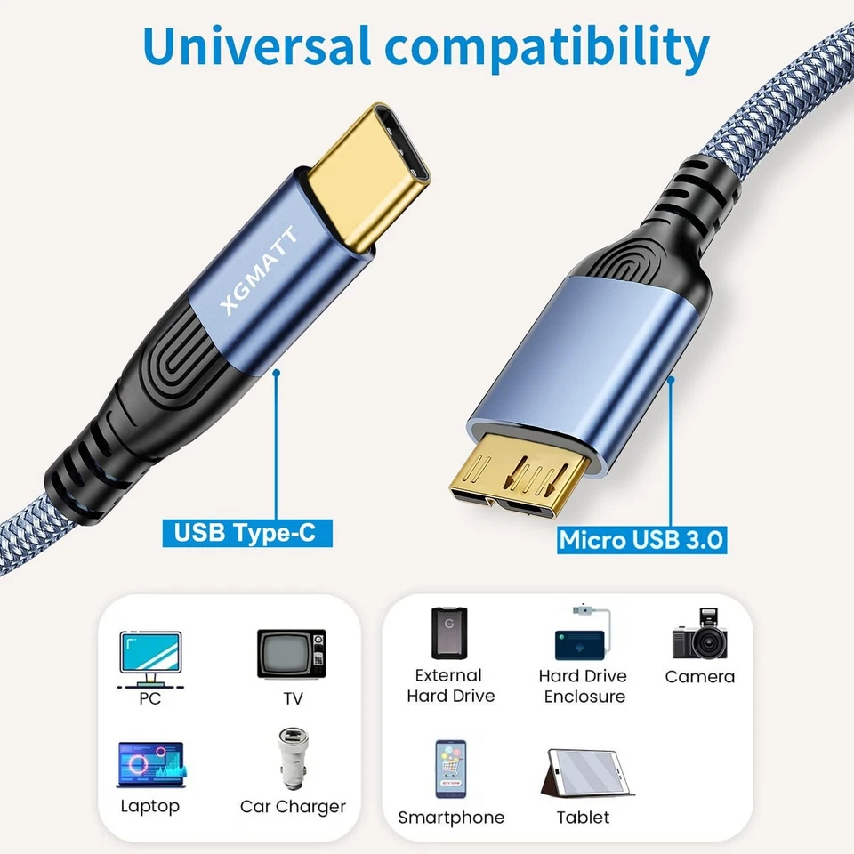 USB C Hard Drive Cable 1M Type C USB 3.0 Micro TARGUS DOCK CABLE DOCK120EUZ SSD - Image 2 of 4