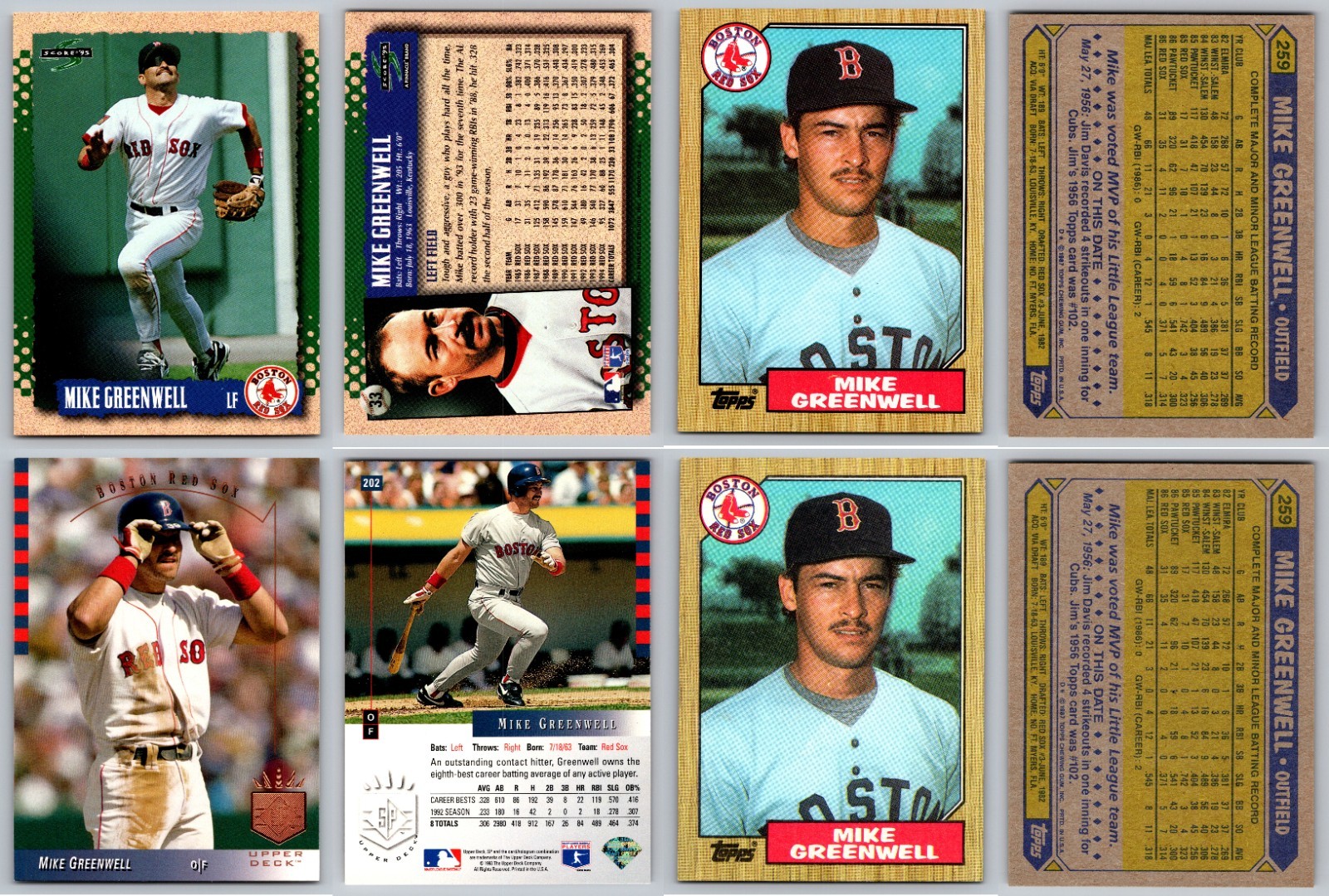 Mike Greenwell 4 Card Lot - Boston Red Sox Hall of Fame Rookie RC 