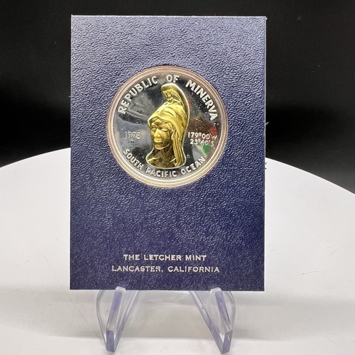 1973 Republic Of Minerva South Pacific $35 24g .999 Silver & 10 Grains 24k Gold