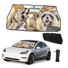 Funny Car Umbrella Sun Shade Cover Funny Foldable Car 57"x30" Raccoon