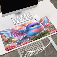 15.7x35.4 inch Extra Large XXL Gaming and Office Desk Mat-Pink & Blue Floral bir