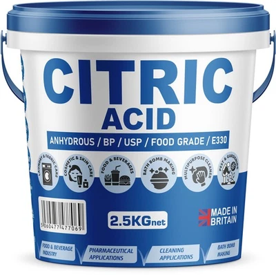 Pure Source Nutrition Citric Acid 2.5KG Bucket Fine Food Grade Anhydrous Descale