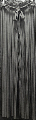Bloom Seasons Gray Pleated Wide-Leg Pants Bow Accent Elastic Waist Tie Women's