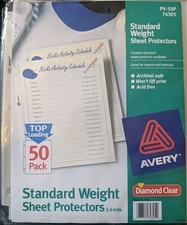 NEW Avery Clear Sheet Protectors 50 Pack 8.5 x 11 Standard Weight Top Load 74305