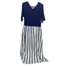Chicos Dress Womens Size 2 (Large) Mixed Metallic Maxi Stretch Navy Coastal New