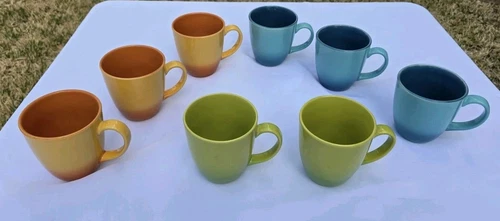 Bobby Flay Ombre Yellow Orange Blue Green Coffee Tea Mugs Set of 8 Cups