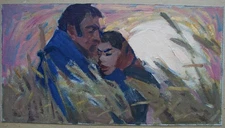 Ukrainian Soviet USSR Oil Painting impressionism realism portrait loving couple
