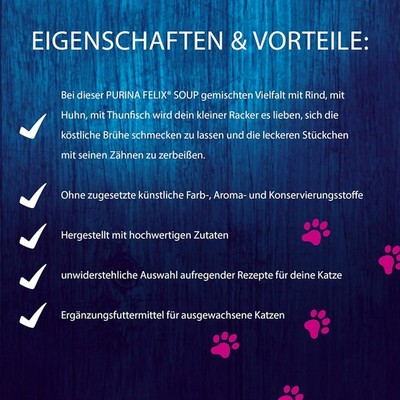 FELIX Soup Klare Suppe Katzenfutter Zarte Stückchen Sorten Mix 48 Beutel à 48g