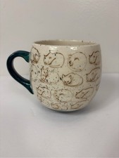 Anthropologie Cat Study mug Lea Reena Goren Ceramic Mug with Teal Handle Rare
