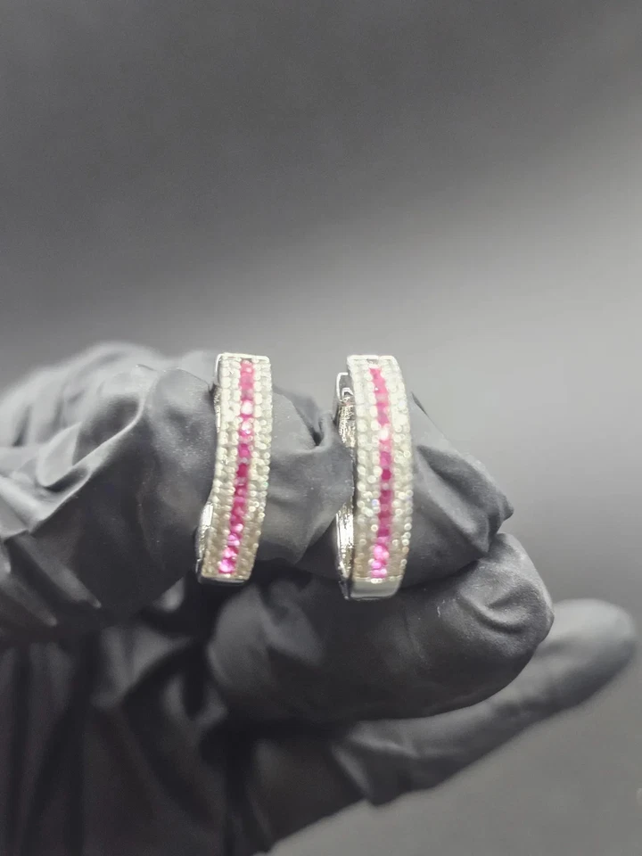 2.4Ct Round Cut Lab Created Ruby Drop Dangle Earring 14K White Gold Plated - Image 3 of 4