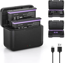 2 Pack 2800mAh Battery and 2-Channel Fast Charger Box for Insta360 X5