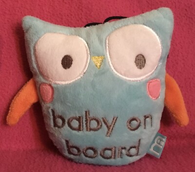 Mothercare blaue Eule ''Baby an Bord'' Fenstersauger Schild weiches Plüschtier 5 Zoll