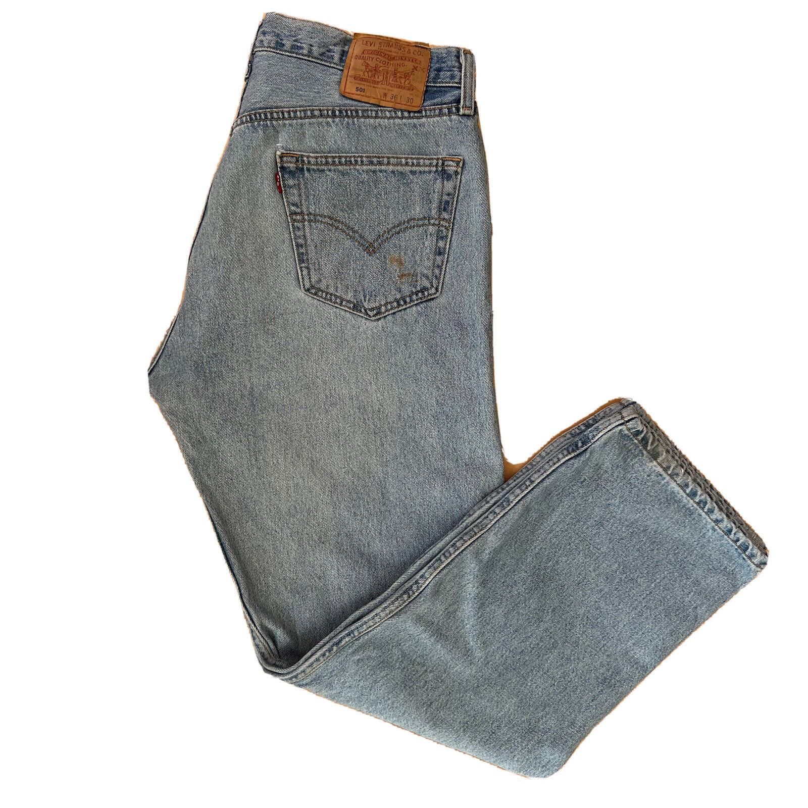 Vintage Levis 501 Jeans 36x30 Blue 90s Denim Distress… - Gem