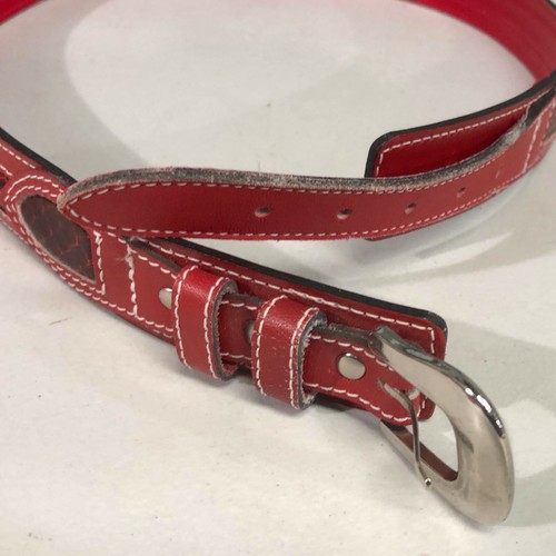 Omega Red Leather Fashion Belt Medium Large AS IS - Picture 6 of 9