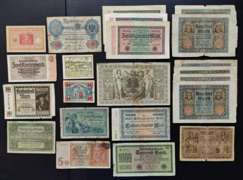 Vintage Lot of 20+ German Banknotes Paper Currency 1906-1942