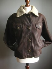 Powerhouse Leather Jacket 14 Trucker Vintage Fur Collar Aviator Biker Distressed
