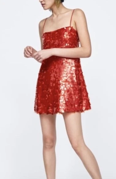 Vestido de cóctel rojo lentejuelas A con tiras para mujer talla M | eBay