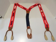 Nautica Suspenders Leather Clip Red White Blue 1 3/8" W Adjustable Spell Out