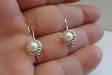 925 STERLING SILVER LADIES ROUND PEARL HOOK EARRINGS W/ 6MM PEARLS/STUNNING!!!