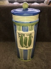 Vintage Ceramic Pasta Keeper Canister Container Pea Pods Embossed Spaghetti