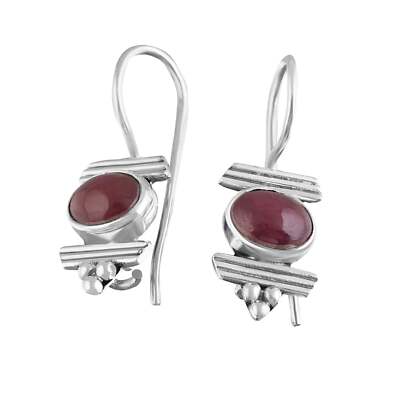 Genuine Red RUBY Gemstones Solid 925 Sterling SILVER Oval Latch-back Earrings