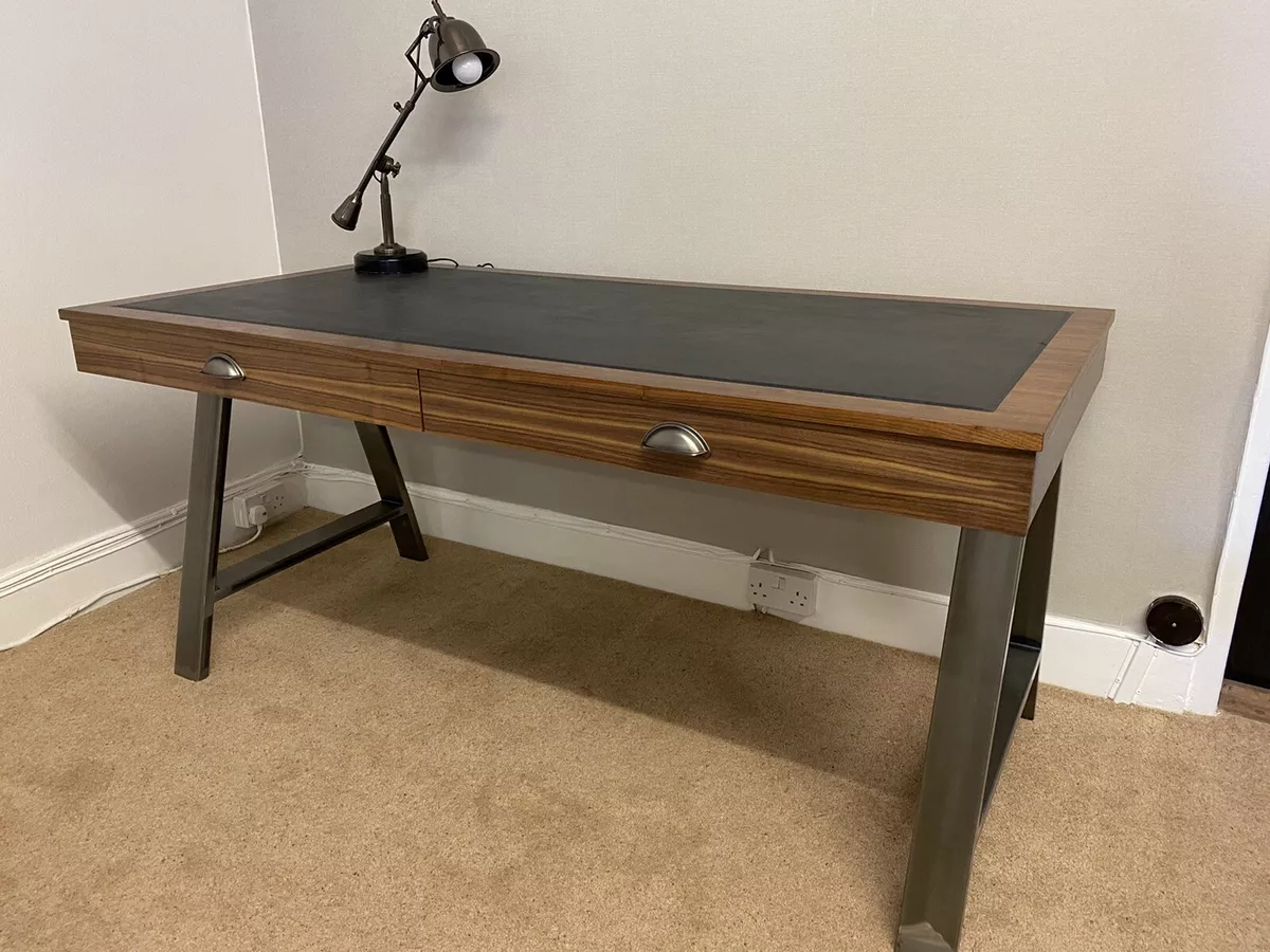 UK made Designer Contemporary Walnut Desk steel legs. The Desk Centre UK