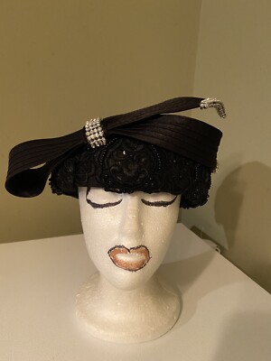 Beautiful Black Embellished Dress/ Church Hat Church Kentucky Dress Derby Hats for Women with Rhinestone  main image 3