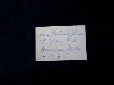 1939 Mrs Fletcher M Johnson Autograph 1st Golden Rule American Mother Card