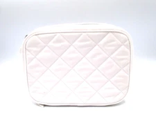 Trish McEvoy Travel Makeup Cosmetic Bag Quilted White Diamond Full Zip-Around