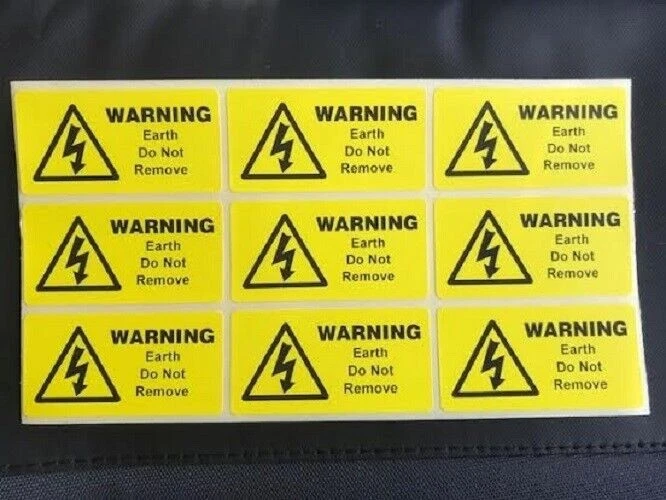 27 x Warning Earth Do not remove. labels, electrical stickers 49 x25mm FREE P&P