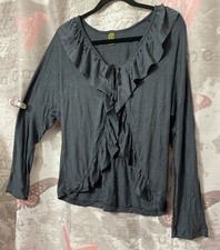 24/7 COMFORT Women’s Cardigan Ruffle Neck Long Sleeve Gray Sz XL Made In USA