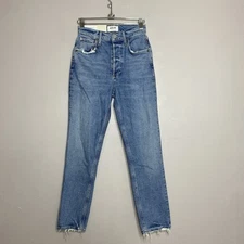 Agolde Riley high rise straight Crop Jeans Women’s Sz 23 Distressed Button Fly