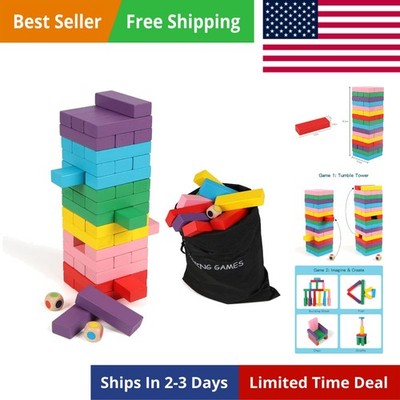 Wooden Blocks Stacking Games, 48PCS Tumbling Stacking Blocks Game for Kids an...